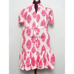 Vestido Midi de Verano de Alta Calidad Hecho a Mano con Estampado Floral Rosa, Estilo Casual, Natural, Occidental, Bohemio, Indio, de Algodón, Dulce y Elegante para Mujer - Product Image 2