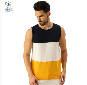 Camiseta sin mangas con bloques de color para hombre Index Apparel, cuello redondo, informal, de punto, con rayas sólidas. - Product Image 1