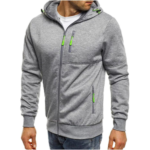 Sweat-shirt à capuche zippé gris pour homme, couleur unie, coupe ajustée, décontracté, respirant, en tissu French Terry, idéal pour l'automne - Product Image 3