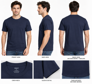 T-shirt tubulaire respirant pour homme, 100 % coton, imprimé numériquement, col rond, manches courtes, couleur marine - Product Image 1