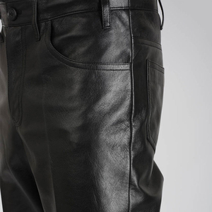 <b>Men</b> Leather Pants Straight Leg Casual <b>Trousers</b> Mid Waist Flat Front Waterproof Breathable Lightweight <b>Winter</b> Wear High Quality - Product Image 6