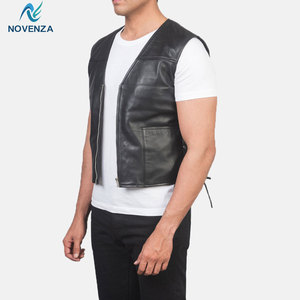 Gilet en cuir moderne pour homme, design boutonné sur le devant avec plusieurs poches, idéal pour la moto, le streetwear décontracté et les activités de plein air - Product Image 2