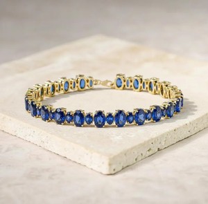 Lab Grown Blue Sapphire Stone Charm <b>Bracelet</b> Women 925 Sterling Silver Luxury 14K Gold Plated Party September Birthstone Fine - Product Image 3