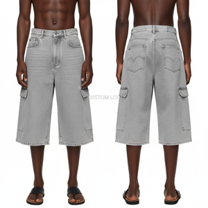 Custom Brand Logo Front Denim <b>Jeans</b> <b>Shorts</b> <b>for</b> <b>Men</b> Unisex Retro Streetwear Baggy Mid Waist Denim <b>Short</b> <b>For</b> <b>Men</b> 2025 - Product Image 1