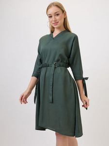 Vestido Midi de Verano con Estampado Tropical, Transpirable y Ecológico, de Georgette, Corte Ajustado, Manga Corta, para Mujer, al Mejor Precio al por Mayor - Product Image 3