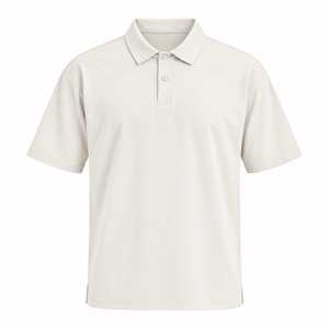 Polo à manches courtes pour homme, couleur unie blanc cassé, col boutonné, coupe classique - Product Image 4