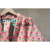Abrigo Informal de Manga Larga con Estampado de Bloques Indio Vintage, Ropa de Mujer, Transpirable, Cuello en V, Chaquetas Acolchadas Tejidas a Rayas