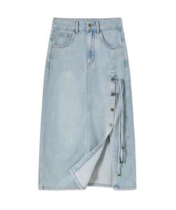 OEM womens denim patchwork maxi <b>skirt</b> bulk supplier for vintage stores US statement collections OEM bulk US - Product Image 2