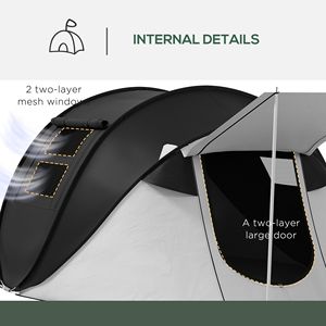 Tenda Pop-Up Nera con Veranda, Impermeabile 3000mm, Borsa per il Trasporto Comoda, per 2-3 Persone, Campeggio ed Escursionismo - Product Image 6