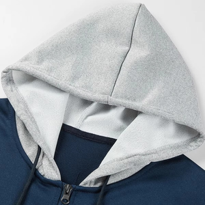 Men's Navy Blue Color Block Hooded Zip-Up Tracksuit <b>Set</b> Casual Full Sleeve Sweatshirt <b>Matching</b> <b>Jogger</b> Pants Sweatpants - Product Image 3