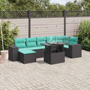 Ensemble de canapés de jardin en polyrotin noir, 8 pièces, avec coussins, meubles d'extérieur, design contemporain - Product Image 3