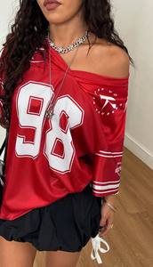 Camiseta de Fútbol de Malla Oversize para Mujer, Estilo Urbano, con Gráfico Número 98, Transpirable, de Poliéster, Casual, a la Moda, Personalizada OEM - Product Image 2