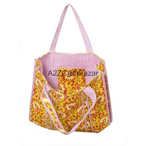 Bolsa de Mano Acolchada de Algodón a Rayas Ecológica para Mujer, con Asa Larga, Tamaño Grande, Multicolor, Hecha en Rajasthan, para Uso Diario y Viajes - Product Image 3