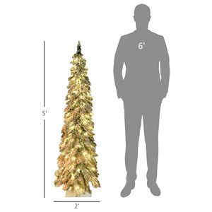 Albero di Natale Sottile Preilluminato da 150 cm con 150 Luci LED Calde, Effetto Neve e Design a Raggi di Luce Verso il Basso, 210 cm per Decorazioni Natalizie - Product Image 3