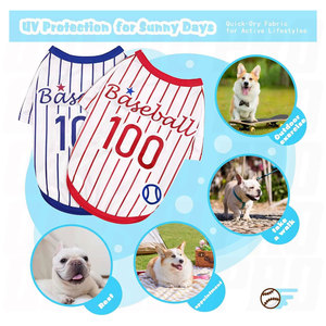 Sleeveless Baseball Style Dog <b>Shirt</b> Comfortable <b>Polyester</b> Pet Apparel with Breathable Stretchy Fabric Fit Small Medium Large - Product Image 5