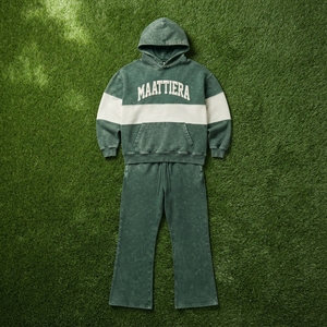 Ensemble de survêtement zippé pour homme, vert délavé, color block, pantalon large, streetwear personnalisé, tenue décontractée assortie, mode - Product Image 6