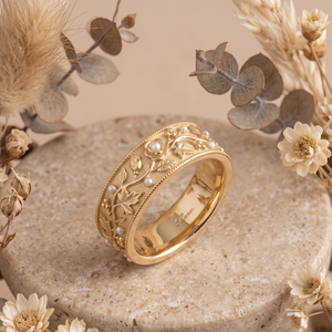 แหวนแต่งงานทอง 14K ชุบโรเดียม ลายดอกไม้เถาวัลย์ พร้อมลายสลักแบบแฮนด์เมด ดีไซน์ลายฉลุพฤกษศาสตร์ สำหรับงานปาร์ตี้ - Product Image 3