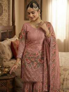 Fournisseur indien – Nouveauté : Magnifique ensemble Salwar Sharara Palazzo en soie, coupe ajustée, design élégant pour fêtes, été et hiver - Product Image 2