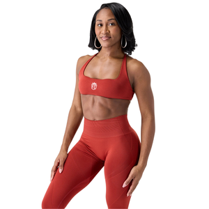 Women Seamless Strappy Sports Bra <b>Brick</b> Red <b>Yoga</b> Gym Fitness Workout Stretch Support High Waist Activewear - Product Image 2