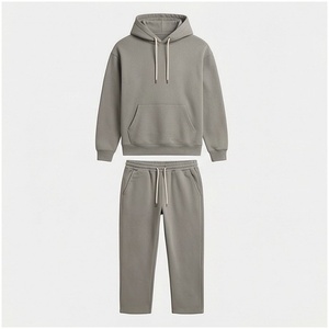 Conjunto Deportivo Unisex Gris, Sudadera con Capucha y Cordón Ajustable, Color Sólido, Corte Regular Informal, Ropa de Otoño, 100% Algodón Transpirable - Product Image 1