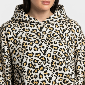 Ensemble de survêtement pour femme imprimé léopard jaune et noir, coupe oversize, respirant, avec sweat à capuche et pantalon de jogging à doublure contrastante - Product Image 3