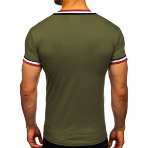 Camiseta de Manga Corta con Cuello en V para Hombre, Ajustada, con Ribete en Contraste, Tejida, Informal, de Color Sólido, Estilo Urbano, Camisetas de Moda - Product Image 5