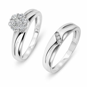 Ensemble de trois bagues en or blanc 10 carats serties de diamants |   Bijoux fins pour femmes, bague de fiançailles et de mariage sertie de pierres rondes brillantes, cadeau pour femme - Product Image 1