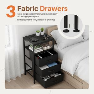 Comodino con 3 Cassetti in Tessuto, Stazione di Ricarica con Porte USB/Type C, Piedini Regolabili e Striscia LED per Camera da Letto - Product Image 4