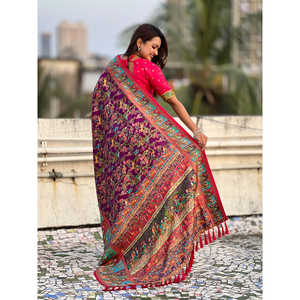 Elite Weaves Darbari Saree Printed with Pure Viscose Silk Wine <b>Party</b> <b>Jumpsuit</b> with Elegant Position Print 750g - Product Image 4