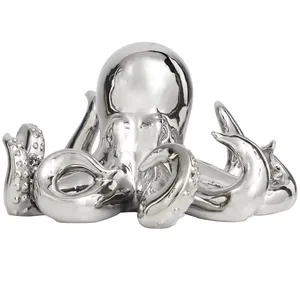 Sculpture d'art contemporaine en métal fait main, éléphant, décorative, pour la maison, figurine de pieuvre plaquée argent en alliage de zinc - Product Image 3