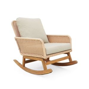 Set di posti a sedere all'aperto moderno 3 pezzi Beige PE Rattan con tavolo in legno e sedie a dondolo per Patio balcone relax - Product Image 5