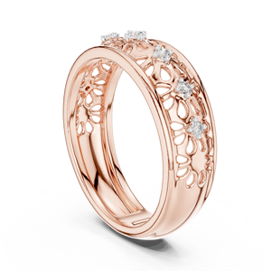 Conjunto de Anillos de Diamantes Cultivados en Laboratorio con Diseño Floral Moderno, Oro Rosa Sólido de 18 Quilates con Baño de Rodio, Corte Brillante, para Compromiso, Boda, Regalo o Uso Diario - Product Image 2