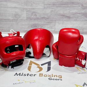 Set de Boxeo Profesional en Rojo, Incluye Guantes, Protector de Cabeza y Protector Inguinal, Equipo de Entrenamiento y Sparring para Luchadores - Product Image 1