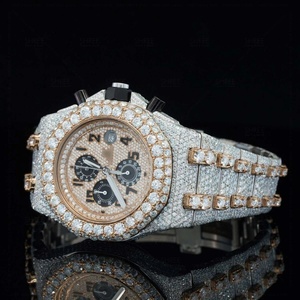 Montre de qualité supérieure au design rétro à double tonalité, à quartz analogique, avec cadran numérique, bracelet en acier inoxydable, moissanite, pour homme - Product Image 2