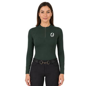 Haut de base pour femme vert forêt, à manches longues, pour l'équitation et l'entraînement équestre, avec quart de zip, extensible, respirant et imprimé - Product Image 1