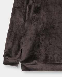 <b>Women</b> Velour Crew Neck <b>Sweatshirt</b> Drop Shoulder Long Sleeve Casual Solid Brown Soft Touch Pullover <b>Sweatshirt</b> - Product Image 3