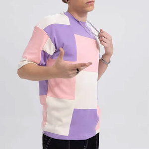 Men's Short Sleeve O-Neck T-<b>Shirt</b> Solid Regular Fit Casual Jersey Fabric Anti-Wrinkle Breathable 220g HIGH STREET Pink White - Product Image 3