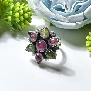 tourmaline Cabochon <b>Ring</b> Handmade Oxidized Silver Plated <b>Ring</b> Ametrine Gemstone Bezel Set Vintage Women's <b>Statement</b> <b>Ring</b> - Product Image 4