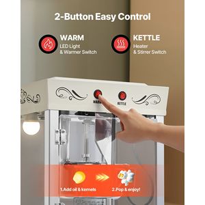 Macchina per Popcorn Commerciale in Acciaio Inox da 8oz, 800W, 48 Tazze per Ciclo, Stile Cinema, con Carrello - Product Image 6