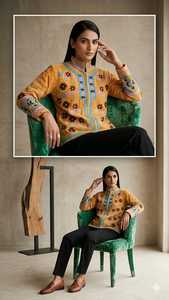 Blouson Bomber en Velours Tricoté Matelassé Brodé Suzani, Fait Main, Motif Floral Bohème, Manches Longues, Écologique, Automne - Product Image 2
