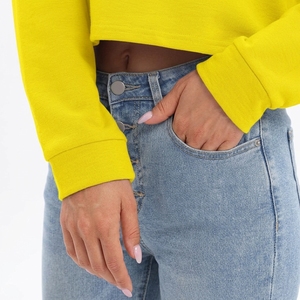GYM ACTIVE Women's Hooded <b>Crop</b> <b>Top</b> <b>Yellow</b> Full Sleeve Solid Color Casual Woven Breathable Quick Dry Eco-Friendly Canvas - Product Image 6