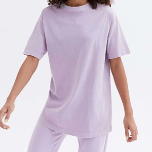 T-shirt en jean bohème pour femme, col montant, manches courtes, coupe classique, 100 % coton jersey respirant - Product Image 1
