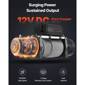 กว้านไฟฟ้า 12V DC พร้อมเชือกเหล็กขนาด 0.36 x 80 ฟุต รับน้ำหนักได้ 12000 ปอนด์ ควบคุมแบบไร้สายและแบบมีสายสำหรับรถบรรทุก - Product Image 3