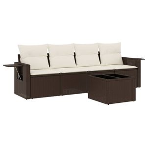 Ensemble de canapés de jardin en rotin brun avec coussins crème, mobilier d'extérieur au design contemporain, résistant à l'eau et aux UV, en rotin PE - Product Image 2