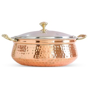 Bol en cuivre pur poli avec poignée et couvercles, idéal pour servir à la maison, ustensile de cuisine en métal pour la cuisine - Product Image 2