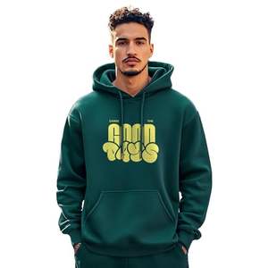 Sweat-shirts unisexes surdimensionnés en coton de haute qualité, avec logo imprimé, en molleton épais, couleur verte, personnalisables, pour hommes - Product Image 1