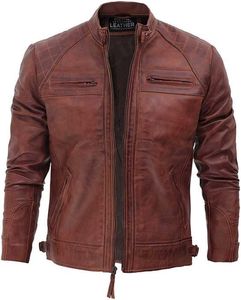Chaqueta de cuero de primera calidad para hombre, estilo invierno, con cuero original, en oferta online a bajo precio. - Product Image 1