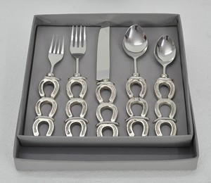 European Cutlery <b>Set</b> 5 Pcs High Quality Horse Shoe Style Handles Stainless Steel <b>Flatware</b> <b>Sets</b> With Luxury Custom Gift Box - Product Image 2