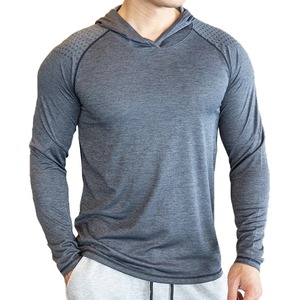 <b>Men's</b> Red Long Sleeve Hooded Fitted Sweatshirt Moisture Wicking Solid Color All Seasons Athletic Top <b>Pullover</b> Style - Product Image 2