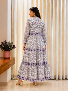 Classy And Trendy Women Natural <b>Muslin</b> Floral Maxi <b>Dress</b> 100% Cotton Loose Fit V-neck Hand Print <b>Dress</b> For Women And Girls Wear - Product Image 2